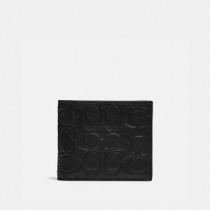 Men Coach 3 In 1 Wallet In Signature Leather Pebble Leather Billfolds Black | PH_CH46099