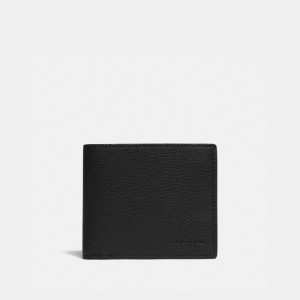 Men Coach 3 In 1 Wallet With Signature Canvas Detail Pebble Leather Billfolds Black / Khaki | PH_CH20963