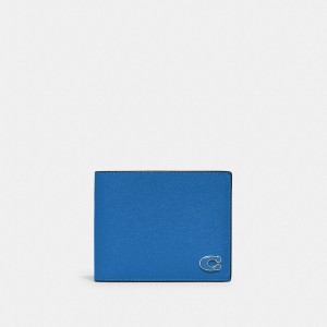 Men Coach 3 In 1 Wallet With Signature Canvas Interior Crossgrain Leather Billfolds Blue | PH_CH39043