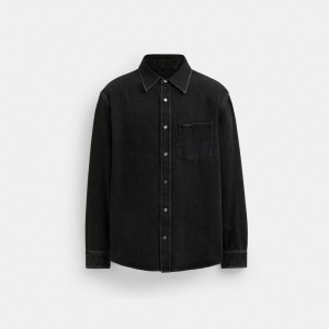 Men Coach Black Denim Shirt In Organic Cotton T Shirts Black | PH_CH51960