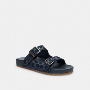 Men Coach Buckle Strap In Signature Denim Denim Sandals Blue | PH_CH83111