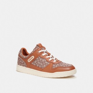 Men Coach C201 In Micro Signature Jacquard Burnished Amber Sneakers Brown | PH_CH13557