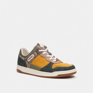Men Coach C201 In Mixed Signature Fabric Oak Sneakers Green | PH_CH36677