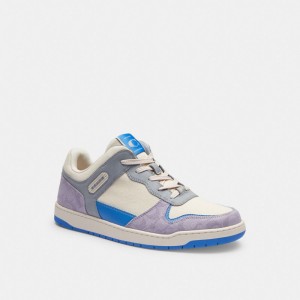 Men Coach C201 In Signature Canvas Chalk Sneakers Purple | PH_CH23253