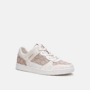 Men Coach C201 In Signature Jacquard Chalk Sneakers Grey | PH_CH50109