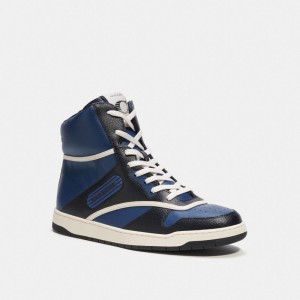 Men Coach C202 High Top Sneakers Deep Blue | PH_CH59394