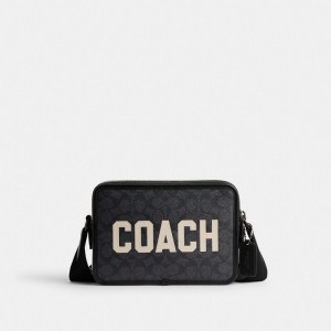 Men Coach Charter 24 In Signature Canvas With Graphic Crossbody Bags Black | PH_CH94536