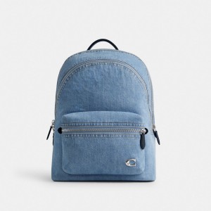 Men Coach Charter Denim Backpacks Blue / Indigo Blue | PH_CH34588