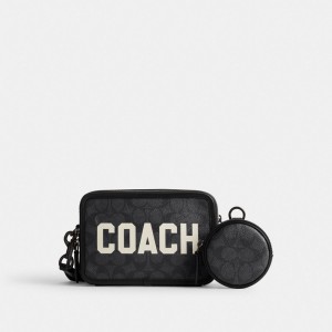 Men Coach Charter In Signature Canvas With Graphic Crossbody Bags Black | PH_CH78940