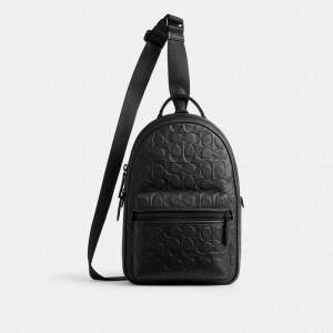 Men Coach Charter Pack In Signature Leather Crossbody Bags Black | PH_CH82683