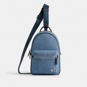 Men Coach Charter Pack Indigo Denim Crossbody Bags Indigo Blue | PH_CH61291