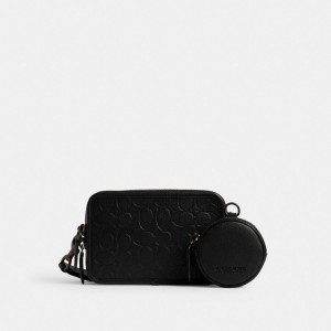 Men Coach Charter With Hybrid Pouch In Signature Leather Polished Pebble Leather Crossbody Bags Black | PH_CH80231