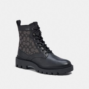 Men Coach Citysole Lace Up In Signature Jacquard Boots Black | PH_CH78206