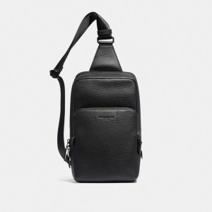 Men Coach Gotham Pack Pebble Leather Crossbody Bags Black | PH_CH88235