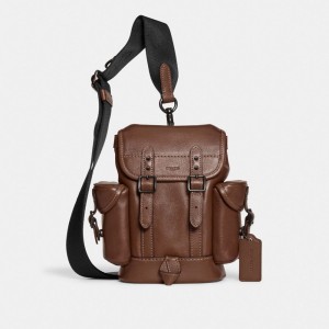 Men Coach Hitch 13 Leather Backpacks Dark | PH_CH62674