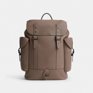 Men Coach Hitch Polished Pebble Leather Backpacks Dark Grey | PH_CH95556