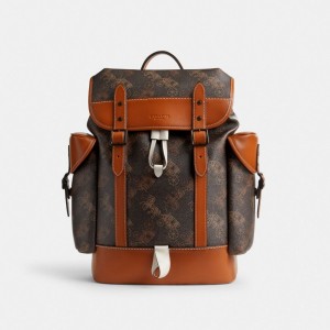 Men Coach Hitch With Large Horse And Carriage Print Printeded Backpacks Brown | PH_CH47368