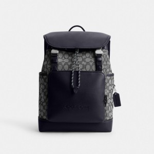 Men Coach League Flap In Signature Jacquard Backpacks Navy | PH_CH83085