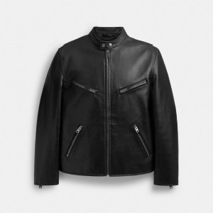 Men Coach Leather Racer Jackets Black | PH_CH91235