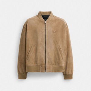 Men Coach Lightweight Suede Jackets Beige | PH_CH59817
