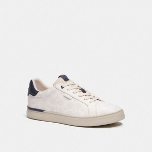 Men Coach Lowline Low Top In Signature Canvas Chalk Cobalt Sneakers White | PH_CH31932