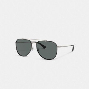 Men Coach Metal Windsor Pilot Sunglasses Black / Grey | PH_CH84978