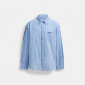 Men Coach Mix Media Shirts Blue / White | PH_CH88051