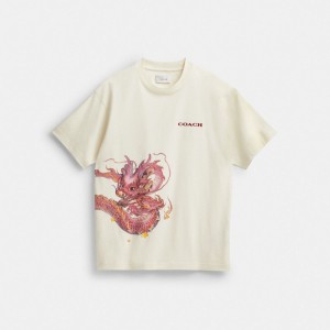 Men Coach New Year With Dragon Cream T Shirts Cream | PH_CH13541