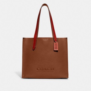 Men Coach Relay 34 Polished Pebble Leather Tote Bag Brown | PH_CH51770