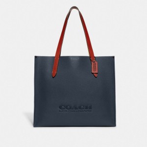 Men Coach Relay Polished Pebble Leather Tote Bag Blue | PH_CH58484