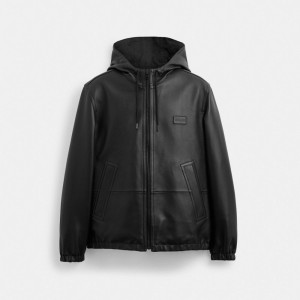 Men Coach Reversible Leather In Recycled Polyester Jackets Black | PH_CH13217
