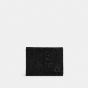 Men Coach Slim Billfold Wallet Crossgrain Leather Billfolds Black | PH_CH66819