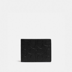 Men Coach Slim Billfold Wallet In Signature Leather Pebble Leather Billfolds Black | PH_CH45390