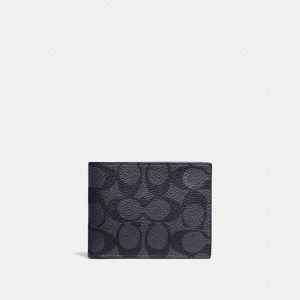 Men Coach Slim Billfold Wallet In Signature Canvas Signatureed Billfolds Grey / Black | PH_CH13563