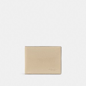 Men Coach Slim Billfold Wallet Polished Pebble Leather Billfolds White | PH_CH34993