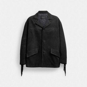 Men Coach Suede Fringe Jackets Black | PH_CH79461