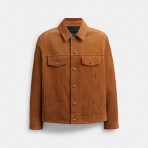 Men Coach Suede Leather Tan Jackets Brown | PH_CH70798