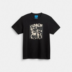 Men Coach The Lil Nas X Drop Signature Cats T Shirts Black | PH_CH96887