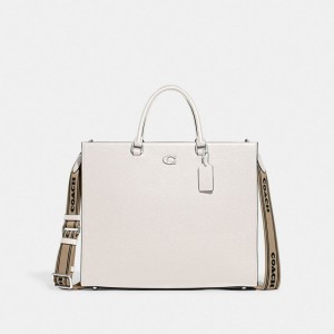 Men Coach Tote 40 With Signature Canvas Chalk Tote Bag White | PH_CH82783