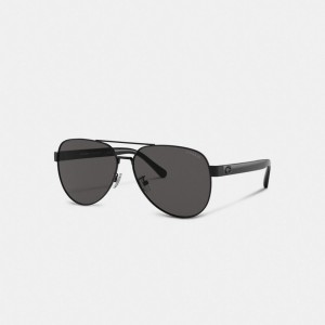Men Coach Wire Frame Pilot Sunglasses Black | PH_CH86389