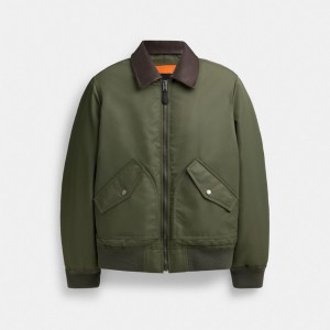 Men Coach Woven With Leather Collar Jackets Green | PH_CH25184
