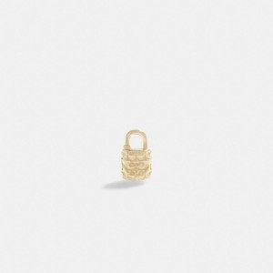 Women Coach 14 K Quilted Signature Padlock Single Stud Earrings Gold | PH_CH75547