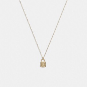 Women Coach 14 K Quilted Signature Padlock Pendant Necklace Gold | PH_CH48266