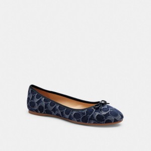 Women Coach Abigail Flat In Signature Denim Denim Loafers Blue | PH_CH80577