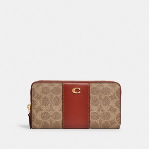 Women Coach Accordion Zip In Colorblock Signature Large Wallets Brown / Red | PH_CH21774