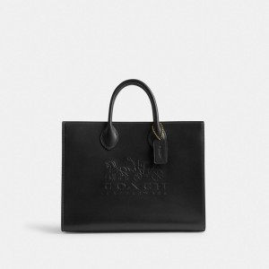 Women Coach Ace 35 Brass Tote Bag Black | PH_CH88312