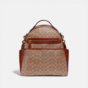 Women Coach Baby In Signature Canvas Brass Backpacks Brown / Red | PH_CH64398