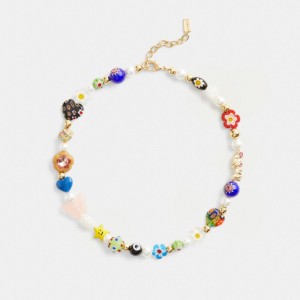Women Coach Beaded Charm Necklace Gold | PH_CH53502