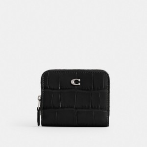 Women Coach Billfold Croc Embossed Leather Small Wallets Black | PH_CH60322