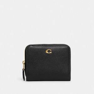 Women Coach Billfold Polished Pebble Leather Small Wallets Black | PH_CH31087
